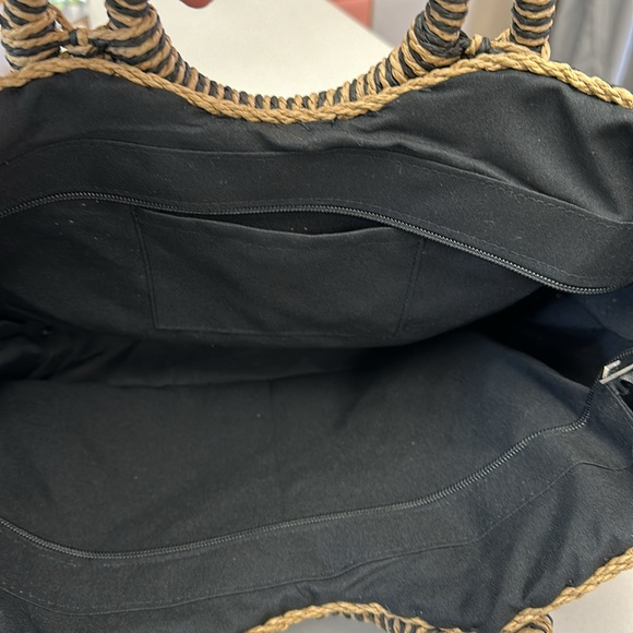 NOWT! Hand woven straw, clutch bag handbag circular handles summer beach tote - Picture 4 of 5